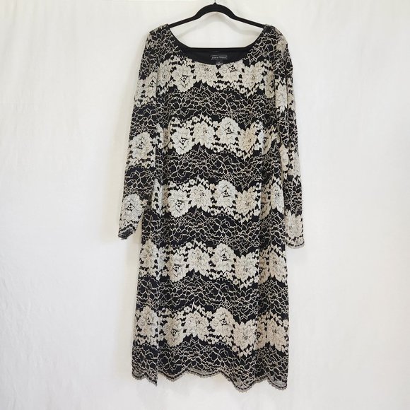 Jessica Howard Dresses & Skirts - JESSICA HOWARD Black /Tan Jersey Cocktail Lace Shift Dress Size 24W LIKE NEW!